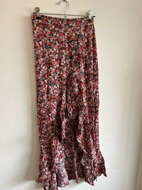 Floral Ruffle Maxi Skirt in Pink and Black